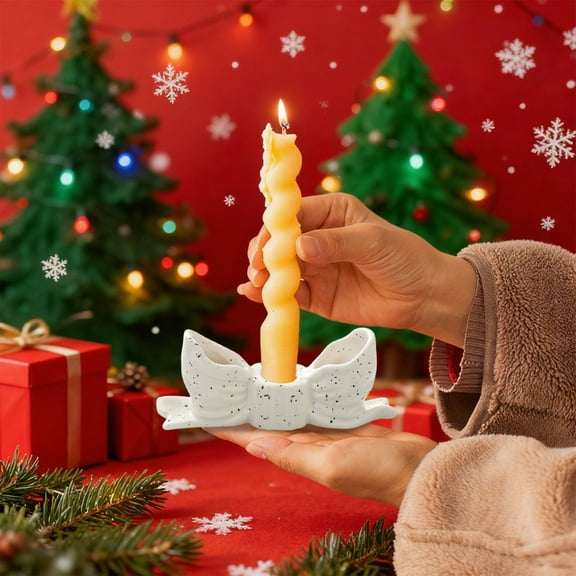 Christmas Bow Decorations,5.6x2.3x1.3Inch Uniques Bowknot Shape Candlestick,Modern Ceramic Candle Holders,Elegant and Stylish,for Living Rooms,Bedrooms,Dining Decors