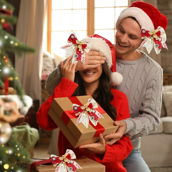 Christmas Bow Decorations Plaid Burlap Wreaths Bows With Bells Small Christmas Tree Topper Bows For Wedding Party Farmhouse Christmas Decoration Ornaments