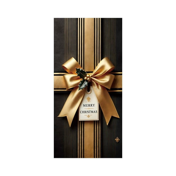 Christmas Bow Door Cover 71x35 Inch Bow Stripes Door Banner, Winter Porch Sign, Holiday Entry Decor Indoor Outdoor (D)