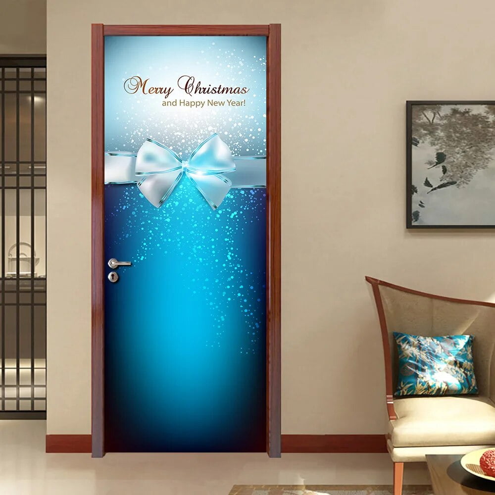 Christmas Bow Door Stickers Holiday Party Home Bedroom Decor Wallpaper