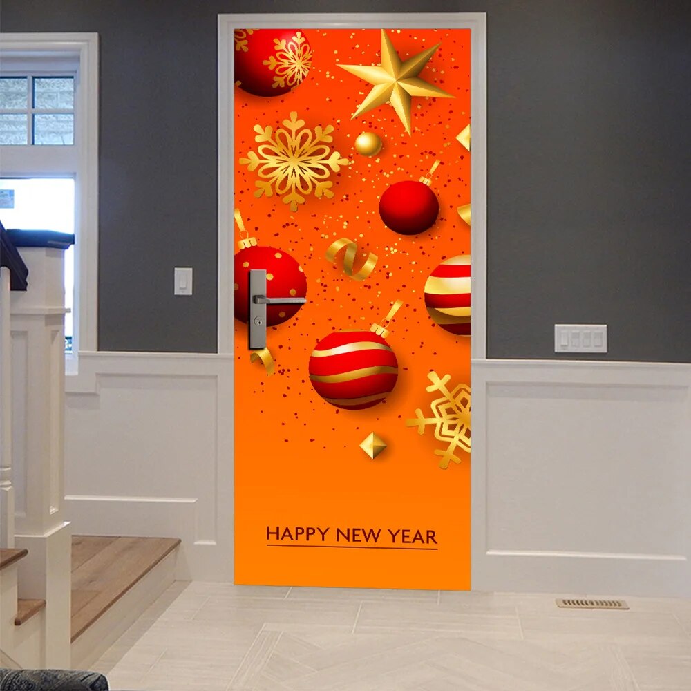 Christmas Bow Door Stickers Holiday Party Home Bedroom Decor Wallpaper