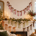 Gold Rbion Christmas Bow Garland 6.5 FT, Velvet Ribbon and Gold Bell Hanging ...
