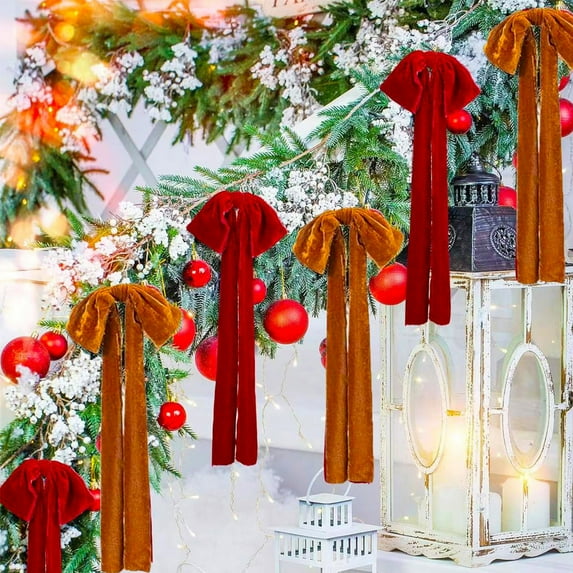 Christmas Bow Large Flocked Velvet Bow - Flocked Ribbon Bow for Staircase Garland, Festive Tree Bow for Wreath Mantel Door Indoor Decoration