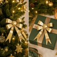 thumbnail image 1 of Christmas Bow Ornament, Iron Bow Hanging Decoration, Metallic Finish with Hanging Loop for Christmas Trees Wreaths and Garlands, Gold, 1 of 6