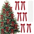 thumbnail image 1 of Christmas Bow Ornaments 12PCS Velvet Ribbon Bows 4.33 x 8.66 Inch with Hanging Loops for Xmas Tree Wreath Gift Wrapping Holiday Party Decor, 1 of 7