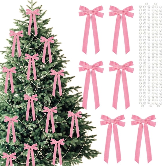 Christmas Bow Ornaments 12PCS Velvet Ribbon Bows 4.33 x 8.66 Inch with Hanging Loops for Xmas Tree Wreath Gift Wrapping Holiday Party Decor