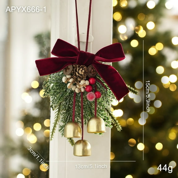 Christmas Bow Pendant Ornament – Handcrafted Velvet & Pinecone Decoration with Bells & Berries, Holiday Tree or Gift Accent for Rustic or Elegant Decor