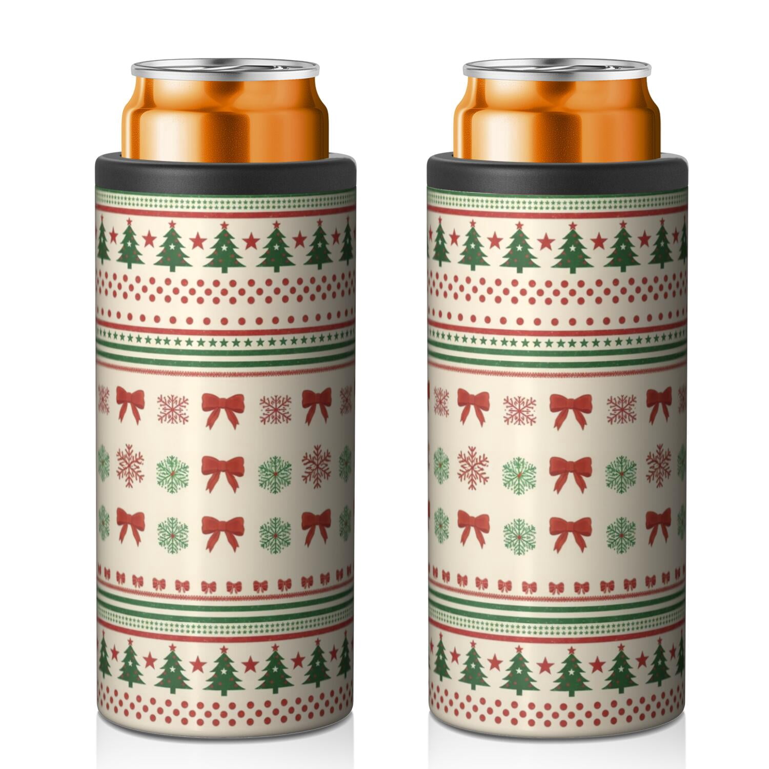 Christmas Bow Pine Snowflake Stripe Pattern 12oz Can Cooler, Vacuum ...