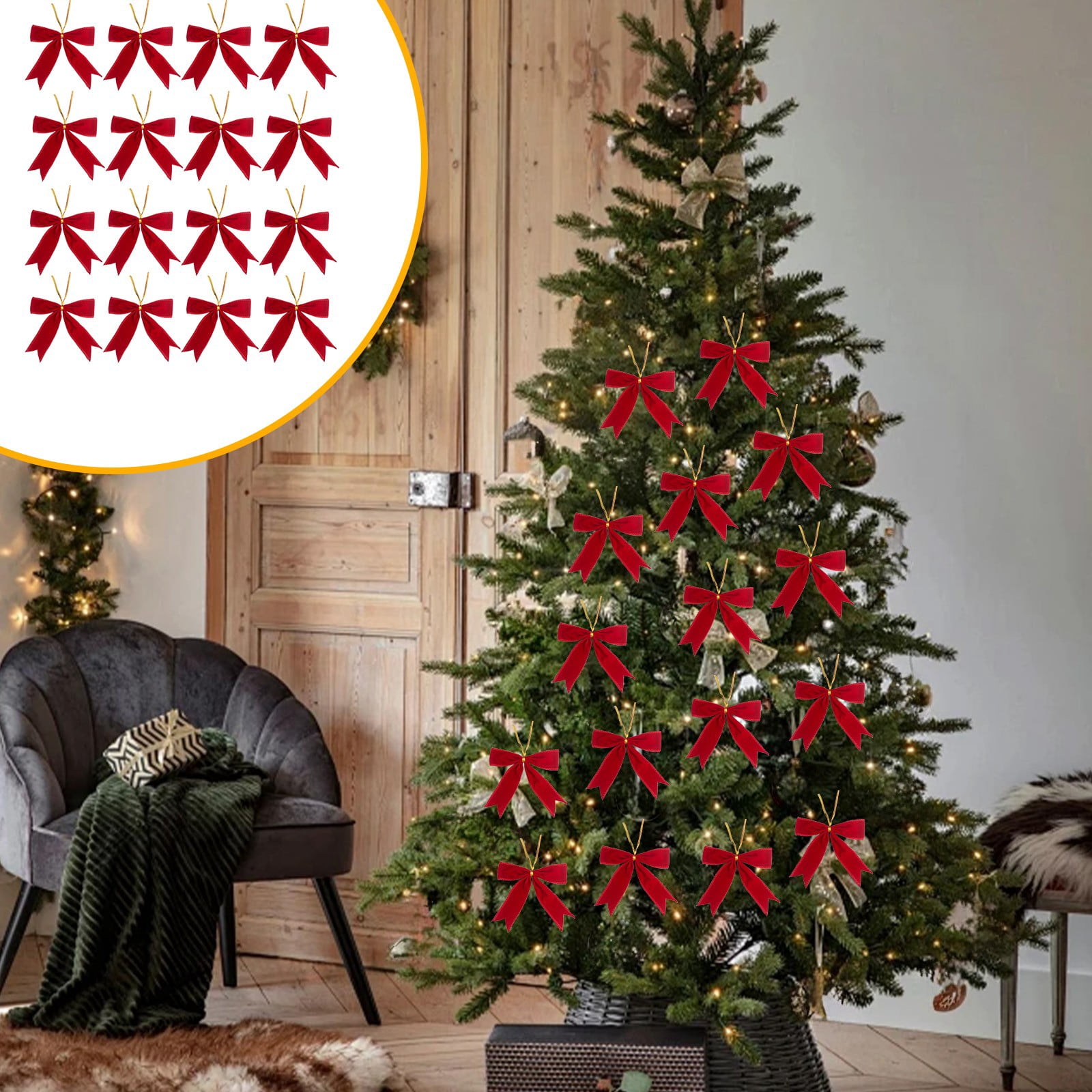Flocking Ribbon Bows Christmas Bow Red Flocking Cloth Can Tie Ribbon Christmas Party ...