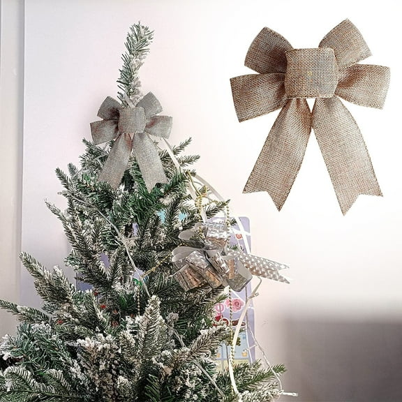 Christmas Bow - Rustic Jute Bows Burlap Wreaths Bows Christmas Tree Topper for Wedding Holiday Birthday Decoration - 1Xbow