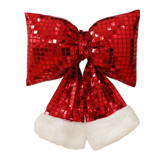 Christmas Bow Sequin Bow – Sparkling Luxury Xmas Tree Decoration, Customizable Holiday Wreath Bow for Festive Décor, Red, L, Bow