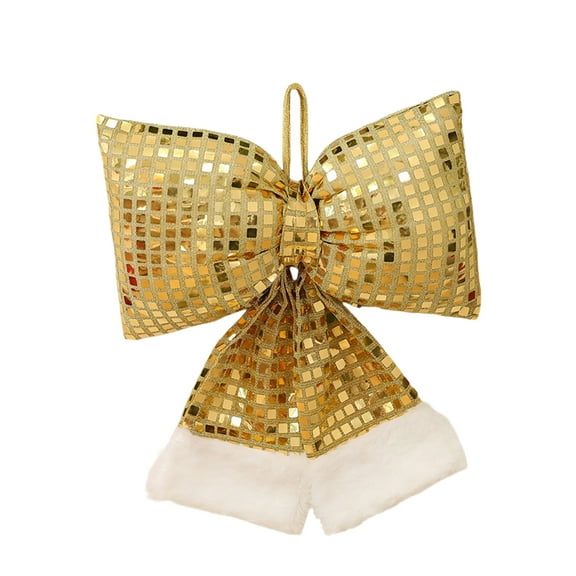Christmas Bow Sequin Christmas Tree Bow Creative Wreath Bow Luxury Xmas Tree Ribbon for Xmas Tree Decoration 1PCS (Gold, Large)