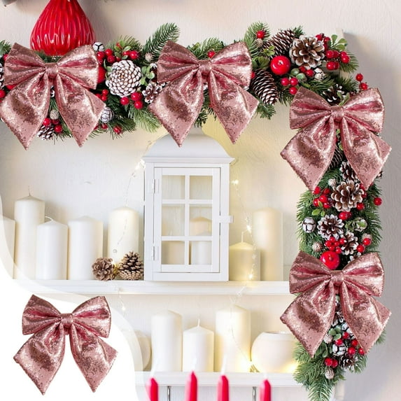 Christmas Bow Sequins Pearl Cottons Ribbon 10X8", Colorful Bow for Gift Box Wedding Party Props, Christmas Decoration Hanging Ornaments