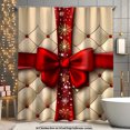 Christmas Bow Shower Curtain on Red & Beige Background Festive Holiday