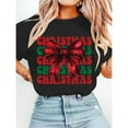 thumbnail image 1 of Christmas Bow Tee T Shirt Graphic Tops Vintage Print Drop Shoulder Comfort Soft Short Sleeve Round Neck Black S-5XL, 1 of 5