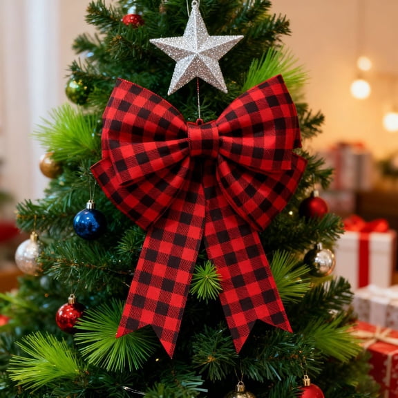 Christmas Bow Tree Skirt Collar - Red Snowflake Decorative Tree Base Cover, Festive Christmas Ornament for Tree Foot, Soft Fabric Bow Accent Tree Collar for home Decor, 16.69in, Red