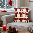 thumbnail image 1 of Christmas Bowknot Throw Pillow Cover – Cotton Decorative Throw Pillow Case with Nine Red Bow Prints, Hidden Zipper, Festive Holiday Home Decor for Sofa Living Room, 1 of 7