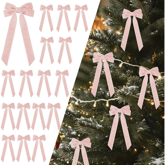 Christmas Bows, 16PC Christmas Tree Bow Ornaments, Velvet Bows for Christmas, 8in x 4in Xmas Holiday Decorations for Home, Party, Front Door, Wreath, Garland