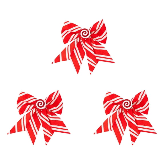 Christmas Bows 3 Pcs - 6.3 Inch Red and White Striped Holiday Bows for Wreaths, Gifts, Tree Decor, Candy Cane Themed Party, DIY Craft, and Festive Home Celebration Supplies