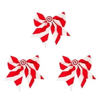 Christmas Bows 3 Pcs - 6.3 Inch Red and White Striped Holiday Bows for Wreaths, Gifts, Tree Decor, Candy Cane Themed Party, DIY Craft, and Festive Home Celebration Supplies