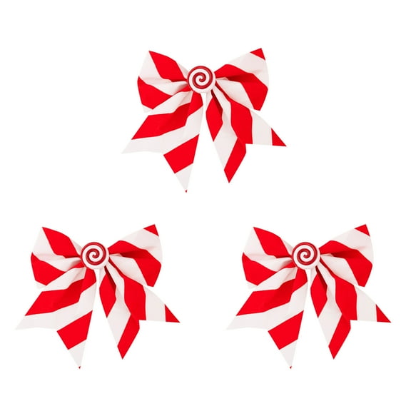 Christmas Bows 3 Pcs - 6.3 Inch Red and White Striped Holiday Bows for Wreaths, Gifts, Tree Decor, Candy Cane Themed Party, DIY Craft, and Festive Home Celebration Supplies