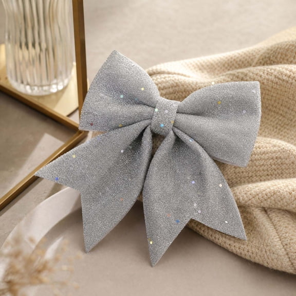 Christmas Bows 7x7 Inch Sparkly Glitter Fabric Bow Ornaments Pre-Tied Decorative Bows for Christmas Tree Wreaths Garlands Gift Boxes Holiday Party Home Decor