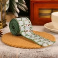 thumbnail image 1 of Christmas Bows Christmas Ribbon Wired Jute Burlap Ribbon with Red and White Berry Print Decorative Seasonal Gift Wrapping Ribbon for Holiday Winter Crafts Decor (Green), 1 of 3