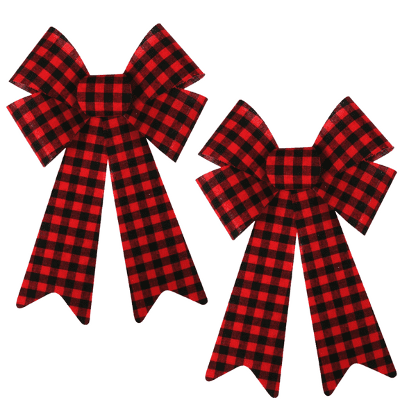 Christmas Bows Decor Black and Red Buffalo Plaid Bows 14.5x9.625 in. Christmas Tree Wreaths Bow Ornaments for Home Decoration Indoor Outdoor Garland Tree Gifts Party DIY Decor Set of 2
