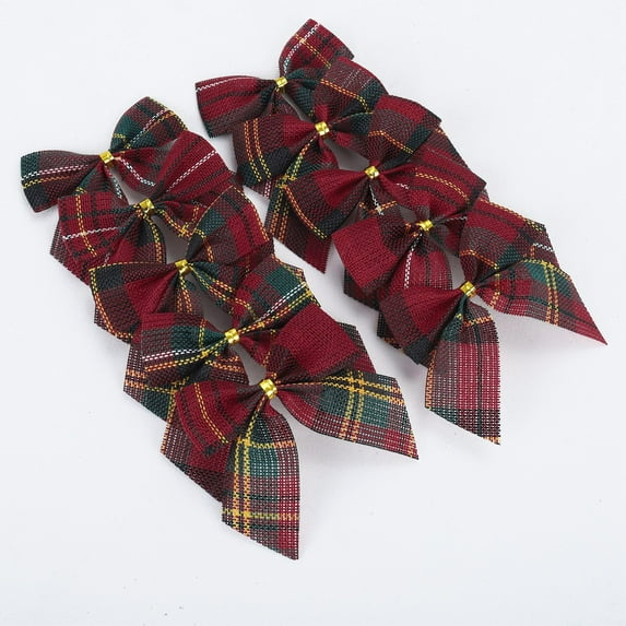 Christmas Bows Decorations 10PCS Set, Various Style Xmas Tree Ornaments for Wreath Garland, Vintage Holiday Party Supplies for Home Indoor Front Door Christmas Decor