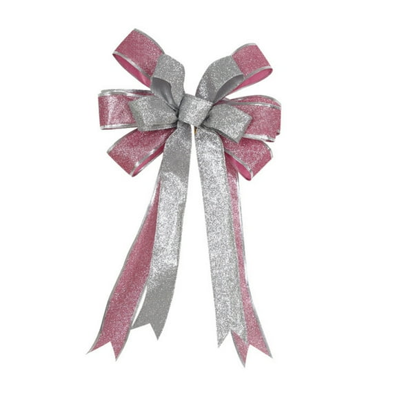 Christmas Bows Decorations,9.5”x16” Christmas Tree Topper Bow, Linen Wreath Bow with Glitter Gold Edge for Xmas Home Front Door Decor