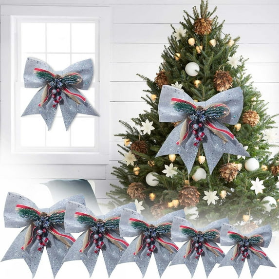 Christmas Bows Ornament for Wreath 15.74×13.77inch Red Christmas Bows Outdoor Decoration Large Three-dimensional Ribbon Bows Craft Gift Bows Hanging Decoration for Wreaths Outdoor,Tree Topper