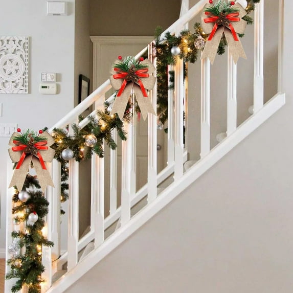 ‌Christmas Bows Outdoor Decorations - Vintage Wreath Bow for Xmas Home Decor (5.9x5.1in) - Red & Black Plaid Pattern - Door Garland,Mantle & Porch Wedding Decor‌