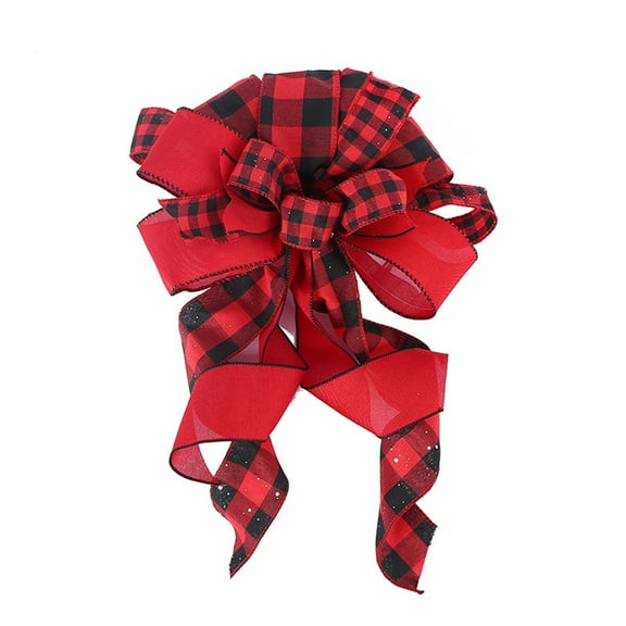 Christmas Bows Tree Topper Red Black White Buffalo Plaid Ornaments Handmade for Wreath Door Burlap Rustic Farmhouse Decoration