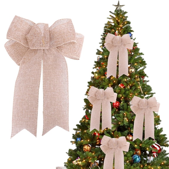 Christmas Bows For Wreath Christmas Wreath Bow Glitter Red White Burlap Bows Xmas Snowflake Craft Bows Ornaments For New Year Christmas Decoration bows for christmas tree