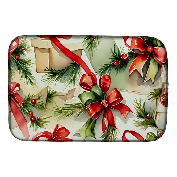 Christmas Bows & Ribbons Dish Drying Mat 14 in x 21 in