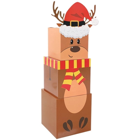 Christmas Nesting Gift Box 3pcs Large Xmas Stackable Box Christmas Present Stacking Boxes Christmas Box Decor for Gift Wrapping Party