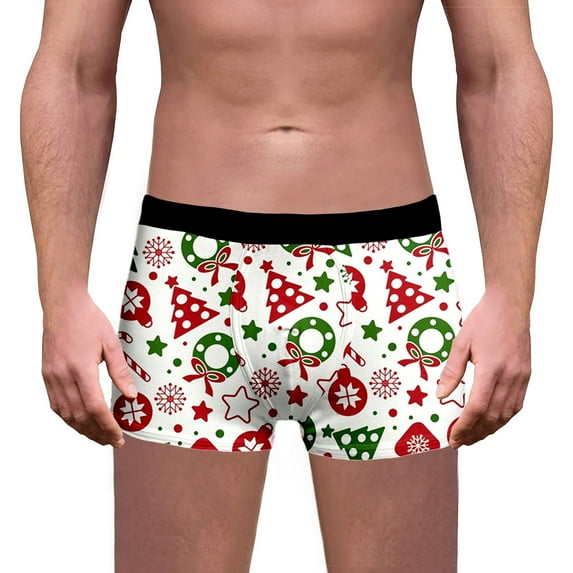 Christmas Boxer Briefs for Men Breathable and Comfortable Santa Shorts Sofy Comfy Cartoon Printed Underpants Men Lingerie, B01 White, Size L