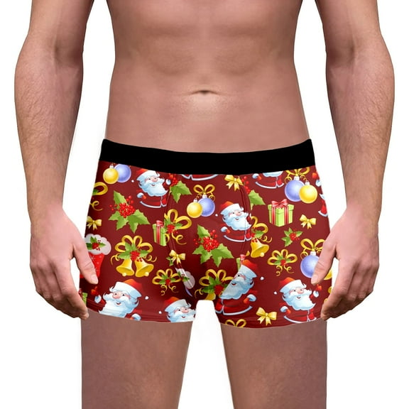 Christmas Boxer Briefs for Men Funny Novelty 3D Print Xmas Underwear Snowman Reindeer Graphic Holiday Shorts Men Lingerie, B02 Watermelon Red, Size L