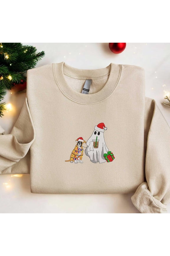 Christmas Boxer Dog Santa Embroidered Sweatshirt