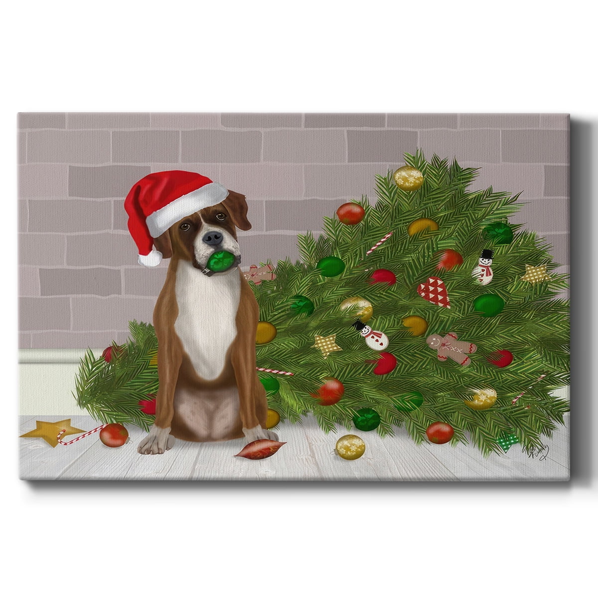 Christmas Boxer and Broken Christmas Tree- Gallery Wrapped Canvas