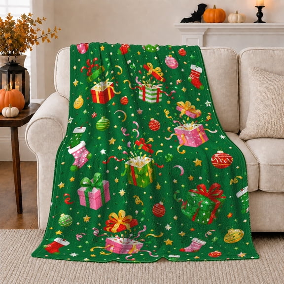 Christmas Boxes Holiday Ornaments Living Room, Festive Holiday Scene, Warm Flannel Blanket for Living Room and Family Room, Art Lovers Housewarming Gift, Festive Home Decor