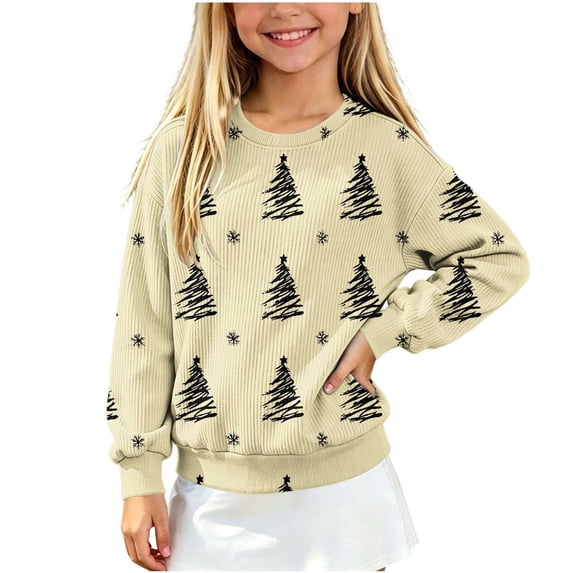 Christmas Boys Girls Sweater Kids Crewneck Long Sleeve Pullover Knit Tops,Relaxed Warm For Festival School Wear,Beige,7-8 Years