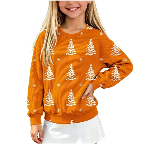Christmas Boys Girls Sweater Kids Crewneck Long Sleeve Pullover Knit Tops,Relaxed Warm For Festival School Wear,Orange,11-12 Years