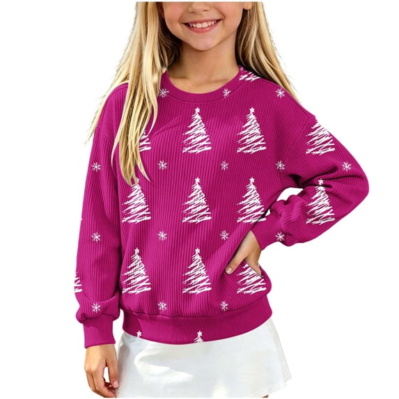 Christmas Boys Girls Sweater Kids Crewneck Long Sleeve Pullover Knit Tops,Relaxed Warm For Festival School Wear,Pink,13-14 Years