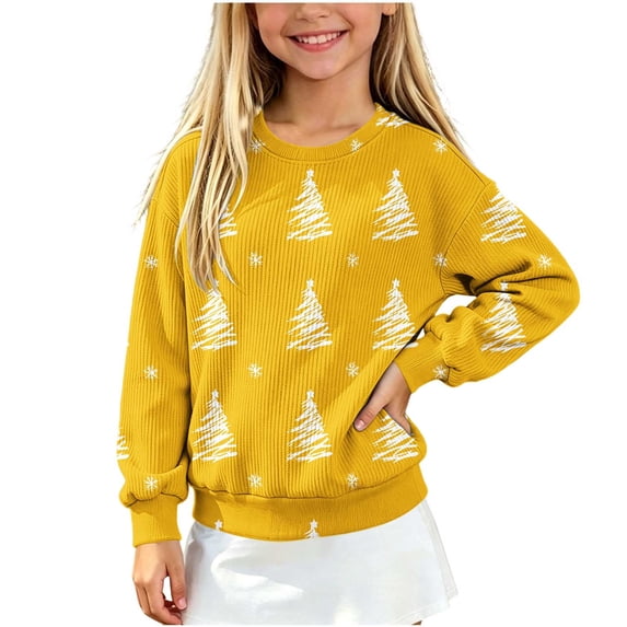 Christmas Boys Girls Sweater Kids Crewneck Long Sleeve Pullover Knit Tops,Relaxed Warm For Festival School Wear,Yellow,7-8 Years