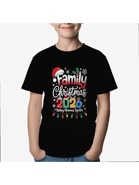 Christmas Boys T-Shirt Family Christmas 2026 Making Memories Together 100% Cotton Short Sleeve Black Tees Gift For Kids