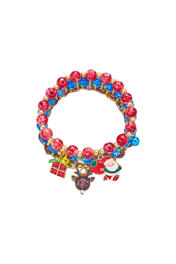 Christmas Bracelet Set, Holiday Beaded Bracelets, Three Piece Christmas Tree Snowman Santa Claus Stackable Bracelets, Multicolor Alloy Adjustable 7 Inch Wrist Jewelry Gift