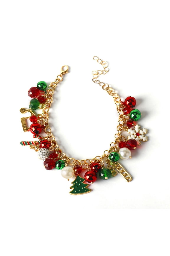 Christmas Bracelet for Women Jingle Bells Snowflake Christmas Tree Charms Crystal Bracelet Festive Party Outfit Jewelry Gifts