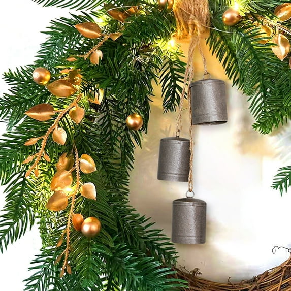 Christmas Brass Cow Bells Set, Shabby Style Metal Hanging Decor with Sturdy Rope, Rustic Sound for Wind, Festive Ornament for Doorways Fireplaces Holiday Cheer