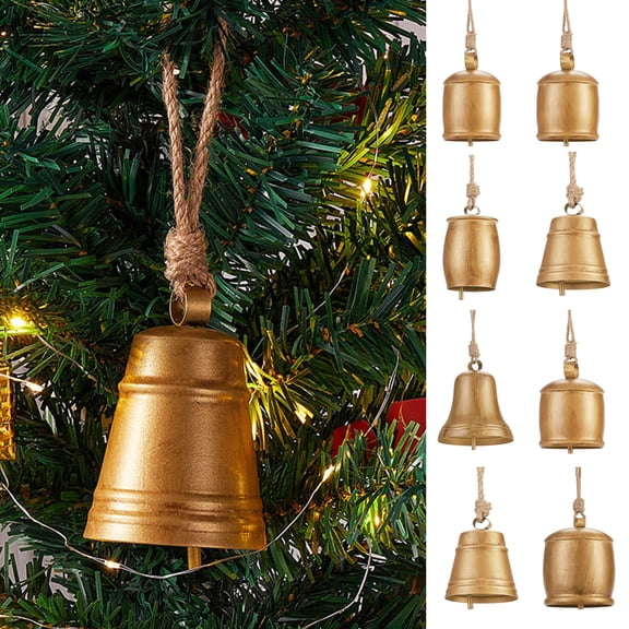 Christmas Brass Cow Bells - Shabby Style Metal Hanging Decor with Rope, Festive Bell Ornaments for Trees & Home Holiday Decor, D